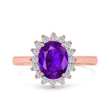 Halo Art Deco Oval Wedding Engagement Bridal Ring Round Simulated Cubic Zirconia 925 Sterling Silver