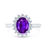 Halo Art Deco Oval Wedding Engagement Bridal Ring Round Simulated Cubic Zirconia 925 Sterling Silver