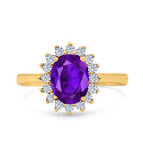 Halo Art Deco Oval Wedding Engagement Bridal Ring Round Simulated Cubic Zirconia 925 Sterling Silver