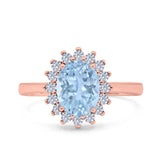 Halo Art Deco Oval Wedding Engagement Bridal Ring Round Simulated Cubic Zirconia 925 Sterling Silver