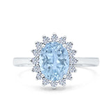 Halo Art Deco Oval Wedding Engagement Bridal Ring Round Simulated Cubic Zirconia 925 Sterling Silver