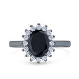 Halo Art Deco Oval Wedding Engagement Bridal Ring Round Simulated Cubic Zirconia 925 Sterling Silver