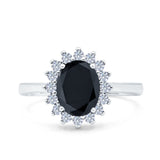 Halo Art Deco Oval Wedding Engagement Bridal Ring Round Simulated Cubic Zirconia 925 Sterling Silver
