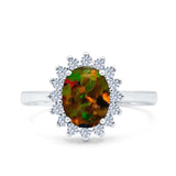 Halo Art Deco Oval Wedding Engagement Bridal Ring Round Simulated Cubic Zirconia 925 Sterling Silver