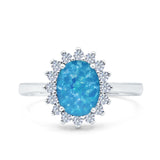 Halo Art Deco Oval Wedding Engagement Bridal Ring Round Simulated Cubic Zirconia 925 Sterling Silver