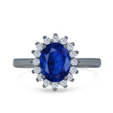 Halo Art Deco Oval Wedding Engagement Bridal Ring Round Simulated Cubic Zirconia 925 Sterling Silver