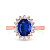 Halo Art Deco Oval Wedding Engagement Bridal Ring Round Simulated Cubic Zirconia 925 Sterling Silver