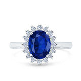 Halo Art Deco Oval Wedding Engagement Bridal Ring Round Simulated Cubic Zirconia 925 Sterling Silver