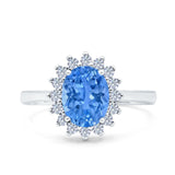 Halo Art Deco Oval Wedding Engagement Bridal Ring Round Simulated Cubic Zirconia 925 Sterling Silver
