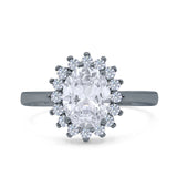 Halo Art Deco Oval Wedding Engagement Bridal Ring Round Simulated Cubic Zirconia 925 Sterling Silver
