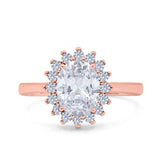 Halo Art Deco Oval Wedding Engagement Bridal Ring Round Simulated Cubic Zirconia 925 Sterling Silver