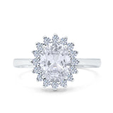 Halo Art Deco Oval Wedding Engagement Bridal Ring Round Simulated Cubic Zirconia 925 Sterling Silver