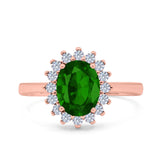 Halo Art Deco Oval Wedding Engagement Bridal Ring Round Simulated Cubic Zirconia 925 Sterling Silver