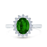 Halo Art Deco Oval Wedding Engagement Bridal Ring Round Simulated Cubic Zirconia 925 Sterling Silver