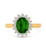 Halo Art Deco Oval Wedding Engagement Bridal Ring Round Simulated Cubic Zirconia 925 Sterling Silver