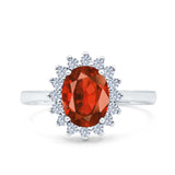 Halo Art Deco Oval Wedding Engagement Bridal Ring Round Simulated Cubic Zirconia 925 Sterling Silver