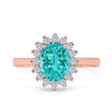 Halo Art Deco Oval Wedding Engagement Bridal Ring Round Simulated Cubic Zirconia 925 Sterling Silver