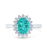 Halo Art Deco Oval Wedding Engagement Bridal Ring Round Simulated Cubic Zirconia 925 Sterling Silver