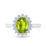 Halo Art Deco Oval Wedding Engagement Bridal Ring Round Simulated Cubic Zirconia 925 Sterling Silver