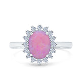 Halo Art Deco Oval Wedding Engagement Bridal Ring Round Simulated Cubic Zirconia 925 Sterling Silver
