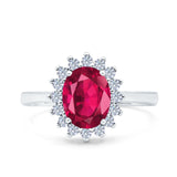 Halo Art Deco Oval Wedding Engagement Bridal Ring Round Simulated Cubic Zirconia 925 Sterling Silver