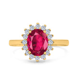 Halo Art Deco Oval Wedding Engagement Bridal Ring Round Simulated Cubic Zirconia 925 Sterling Silver