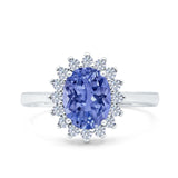 Halo Art Deco Oval Wedding Engagement Bridal Ring Round Simulated Cubic Zirconia 925 Sterling Silver