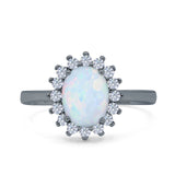 Halo Art Deco Oval Wedding Engagement Bridal Ring Round Simulated Cubic Zirconia 925 Sterling Silver