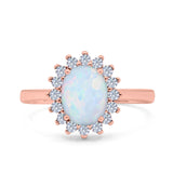 Halo Art Deco Oval Wedding Engagement Bridal Ring Round Simulated Cubic Zirconia 925 Sterling Silver