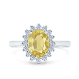 Halo Art Deco Oval Wedding Engagement Bridal Ring Round Simulated Cubic Zirconia 925 Sterling Silver