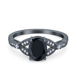 Oval Art Deco Wedding Engagement Bridal Ring Accent Vintage Round Simulated Cubic Zirconia 925 Sterling Silver
