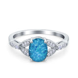 Oval Art Deco Wedding Engagement Bridal Ring Accent Vintage Round Simulated Cubic Zirconia 925 Sterling Silver
