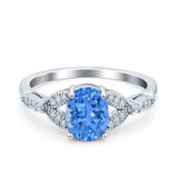 Oval Art Deco Wedding Engagement Bridal Ring Accent Vintage Round Simulated Cubic Zirconia 925 Sterling Silver