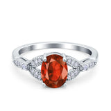Oval Art Deco Wedding Engagement Bridal Ring Accent Vintage Round Simulated Cubic Zirconia 925 Sterling Silver