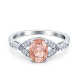 Oval Art Deco Wedding Engagement Bridal Ring Accent Vintage Round Simulated Cubic Zirconia 925 Sterling Silver