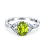Oval Art Deco Wedding Engagement Bridal Ring Accent Vintage Round Simulated Cubic Zirconia 925 Sterling Silver