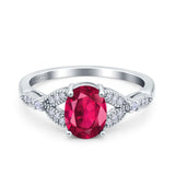 Oval Art Deco Wedding Engagement Bridal Ring Accent Vintage Round Simulated Cubic Zirconia 925 Sterling Silver