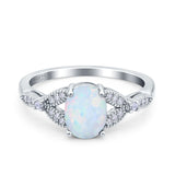 Oval Art Deco Wedding Engagement Bridal Ring Accent Vintage Round Simulated Cubic Zirconia 925 Sterling Silver
