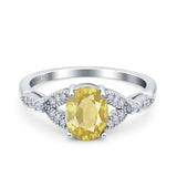 Oval Art Deco Wedding Engagement Bridal Ring Accent Vintage Round Simulated Cubic Zirconia 925 Sterling Silver