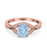 Oval Green Emerald Art Deco Wedding Engagement Bridal Ring Accent Vintage Round Simulated Cubic Zirconia 925 Sterling Silver