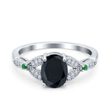 Oval Green Emerald Art Deco Wedding Engagement Bridal Ring Accent Vintage Round Simulated Cubic Zirconia 925 Sterling Silver