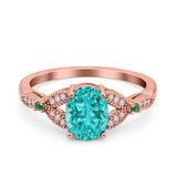 Oval Green Emerald Art Deco Wedding Engagement Bridal Ring Accent Vintage Round Simulated Cubic Zirconia 925 Sterling Silver