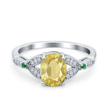 Oval Green Emerald Art Deco Wedding Engagement Bridal Ring Accent Vintage Round Simulated Cubic Zirconia 925 Sterling Silver