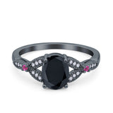 Oval Art Deco Wedding Engagement Bridal Ring Accent Vintage Round Simulated Ruby Cubic Zirconia 925 Sterling Silver