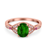 Oval Art Deco Wedding Engagement Bridal Ring Accent Vintage Round Simulated Ruby Cubic Zirconia 925 Sterling Silver