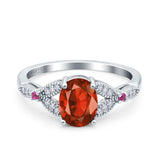 Oval Art Deco Wedding Engagement Bridal Ring Accent Vintage Round Simulated Ruby Cubic Zirconia 925 Sterling Silver
