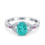 Oval Art Deco Wedding Engagement Bridal Ring Accent Vintage Round Simulated Ruby Cubic Zirconia 925 Sterling Silver