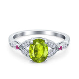 Oval Art Deco Wedding Engagement Bridal Ring Accent Vintage Round Simulated Ruby Cubic Zirconia 925 Sterling Silver