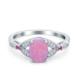 Oval Art Deco Wedding Engagement Bridal Ring Accent Vintage Round Simulated Ruby Cubic Zirconia 925 Sterling Silver