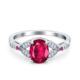 Oval Art Deco Wedding Engagement Bridal Ring Accent Vintage Round Simulated Ruby Cubic Zirconia 925 Sterling Silver